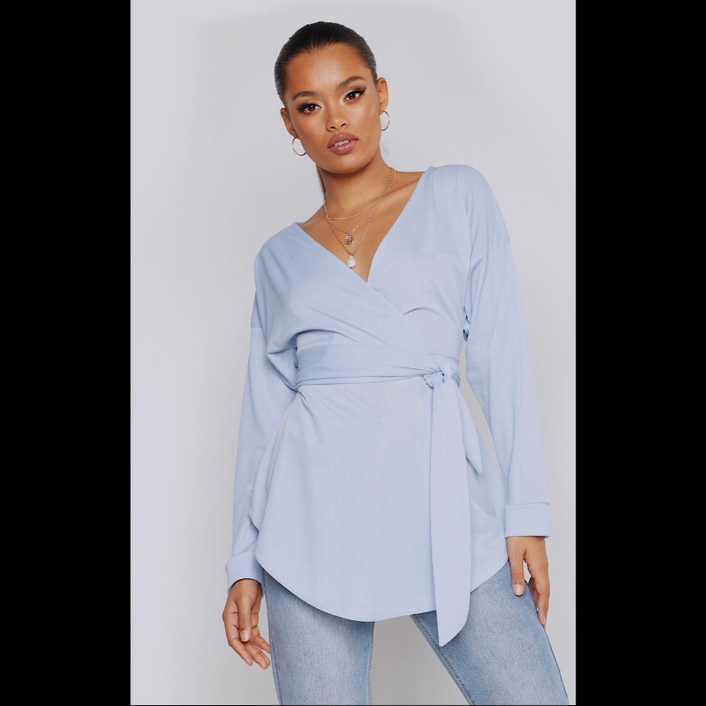 Baby Blue Wrap Blouse